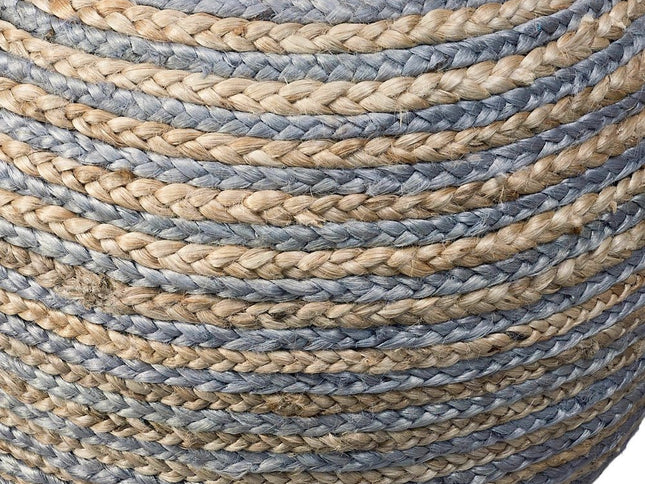 20" Gray Cotton Blend Round Striped Pouf Ottoman