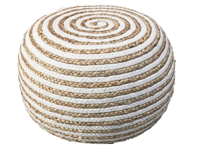 20" Gray Cotton Blend Round Striped Pouf Ottoman