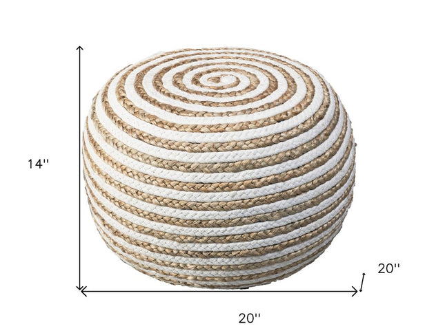 20" Gray Cotton Blend Round Striped Pouf Ottoman