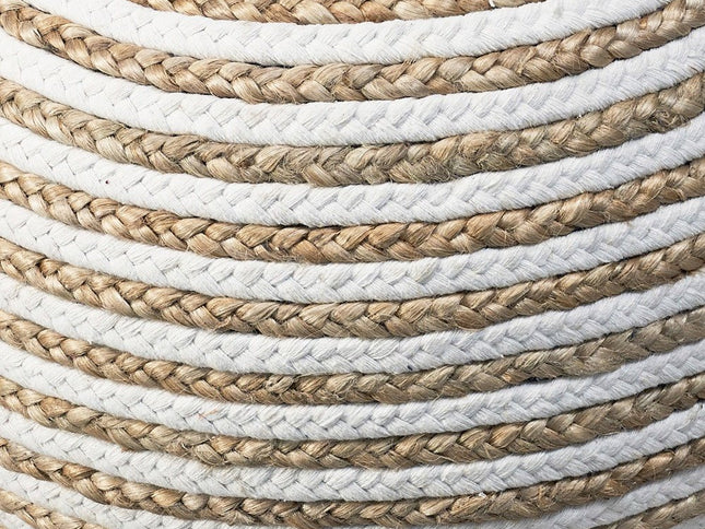 20" Gray Cotton Blend Round Striped Pouf Ottoman