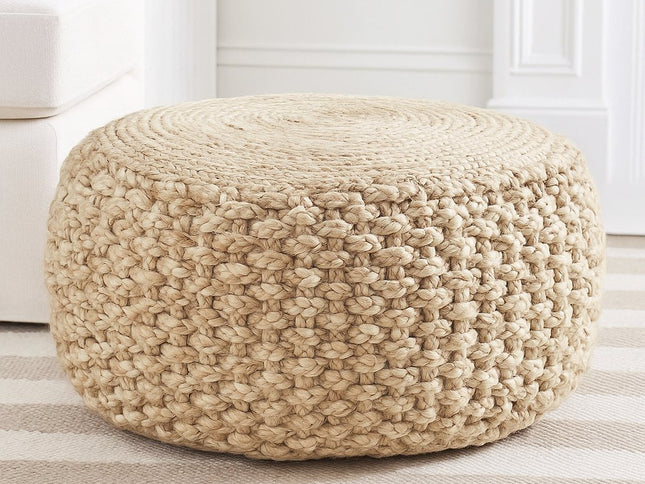 20" Tan Round Geometric Pouf Ottoman