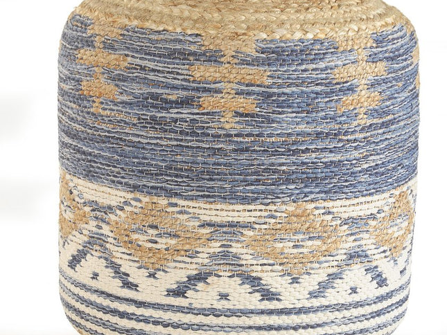 18" Blue Cylinder Geometric Pouf Ottoman