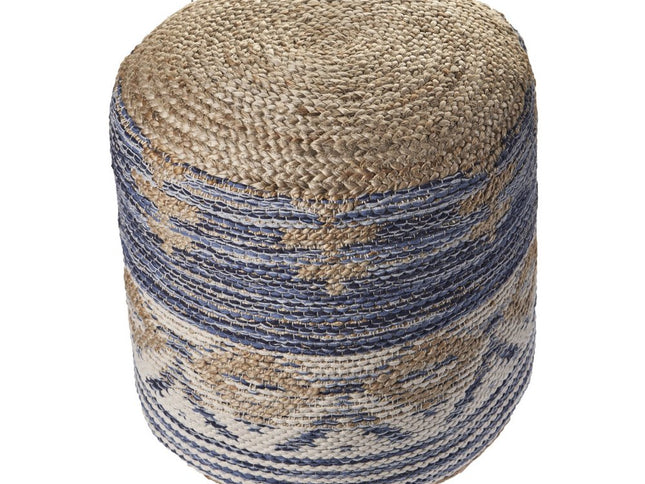 18" Blue Cylinder Geometric Pouf Ottoman