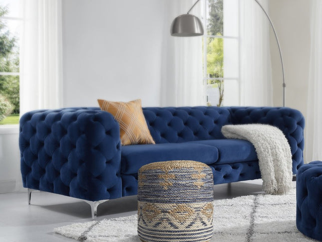 18" Blue Cylinder Geometric Pouf Ottoman