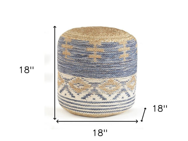 18" Blue Cylinder Geometric Pouf Ottoman