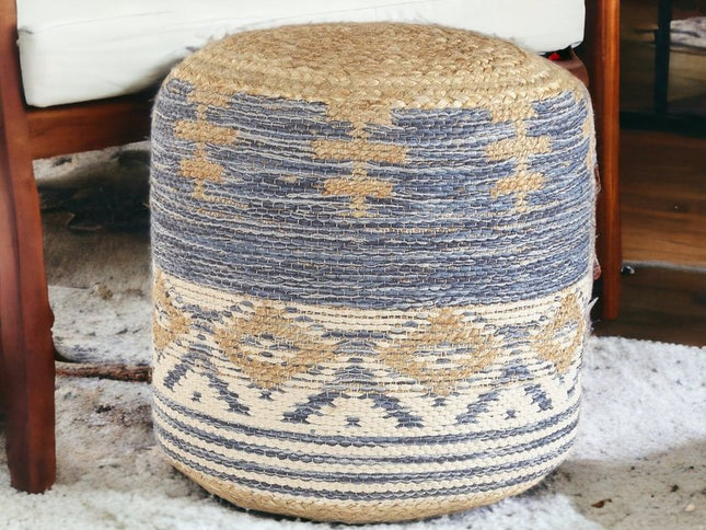 18" Blue Cylinder Geometric Pouf Ottoman