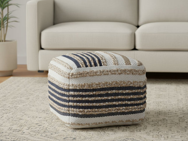 18" Tan Geometric Pouf Ottoman