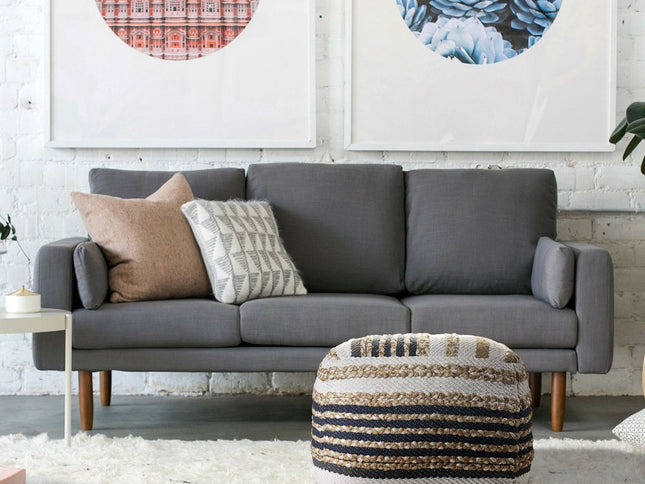 18" Tan Geometric Pouf Ottoman