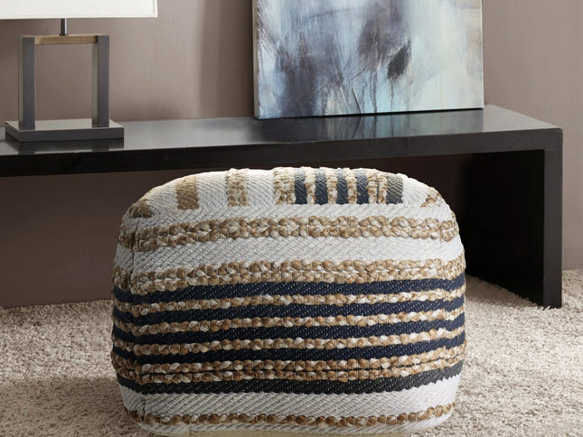 18" Tan Geometric Pouf Ottoman