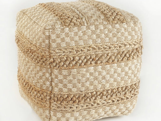 18" Tan Striped Pouf Ottoman