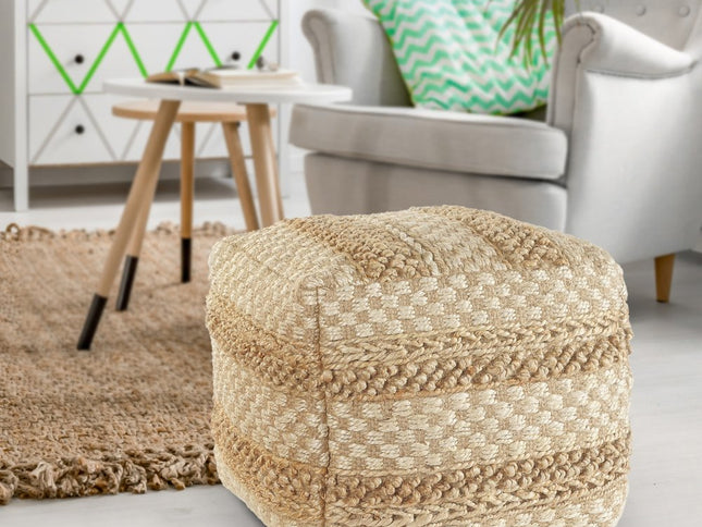 18" Tan Striped Pouf Ottoman