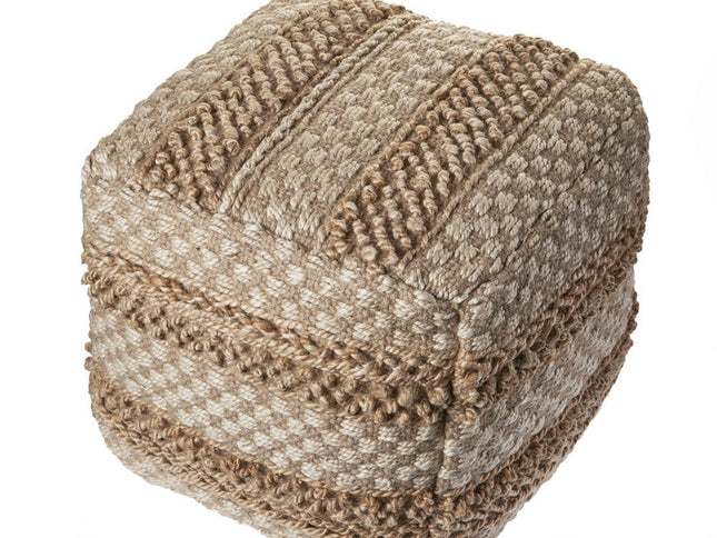 18" Tan Striped Pouf Ottoman