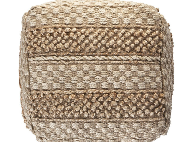 18" Tan Striped Pouf Ottoman
