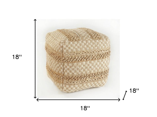 18" Tan Striped Pouf Ottoman