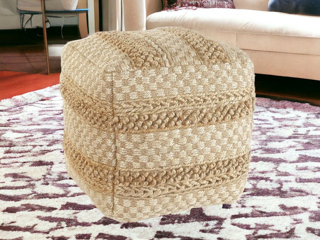 18" Tan Striped Pouf Ottoman
