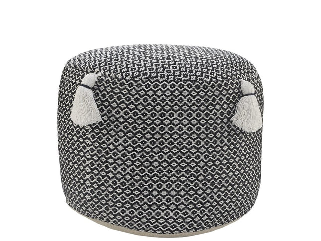 18" Black Cotton Cylinder Geometric Pouf Ottoman