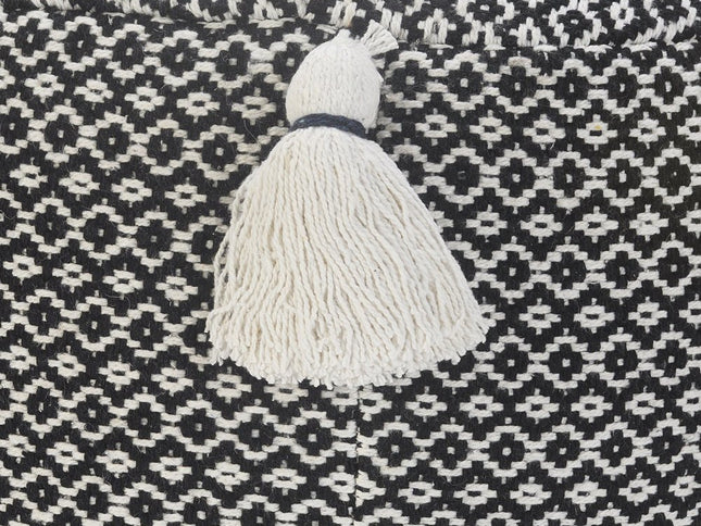 18" Black Cotton Cylinder Geometric Pouf Ottoman