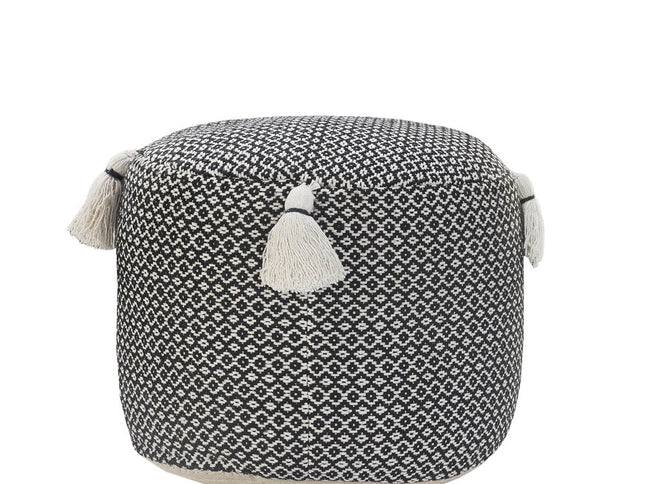 18" Black Cotton Cylinder Geometric Pouf Ottoman