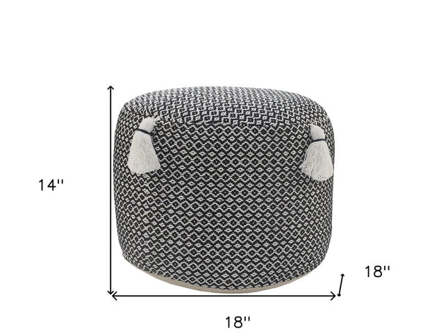 18" Black Cotton Cylinder Geometric Pouf Ottoman