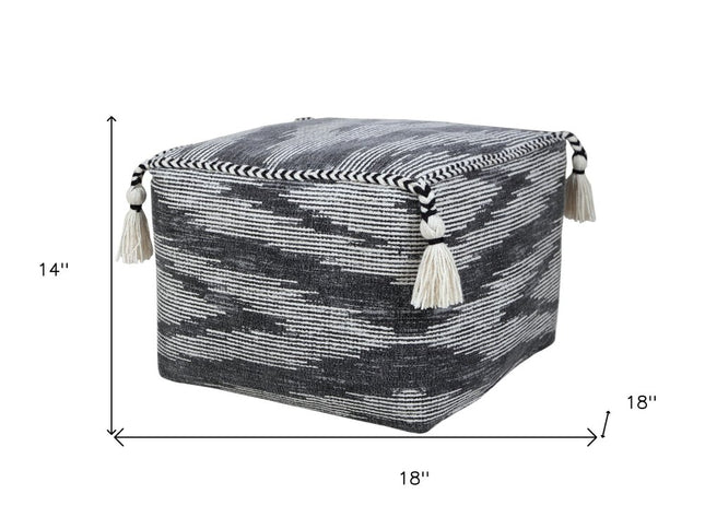 18" Gray Cotton Striped Pouf Ottoman
