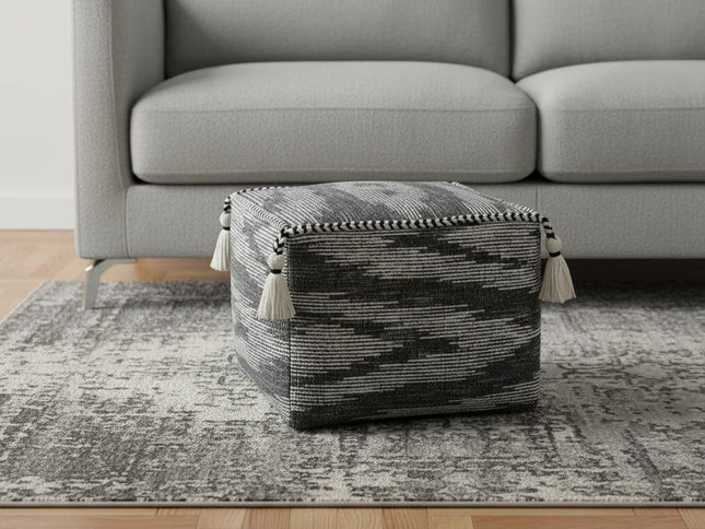 18" Gray Cotton Striped Pouf Ottoman