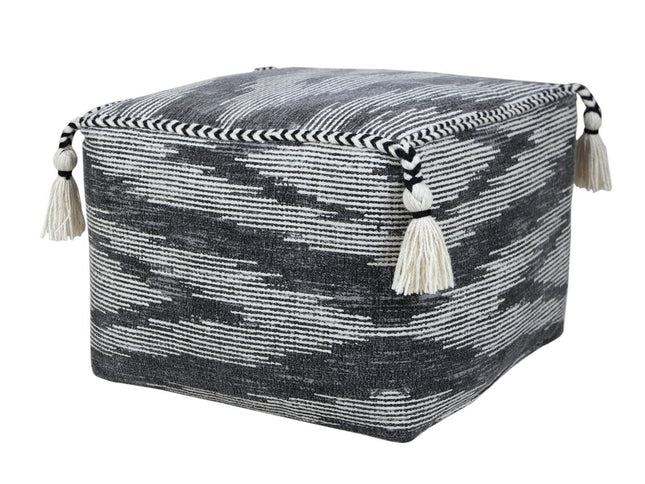 18" Gray Cotton Striped Pouf Ottoman