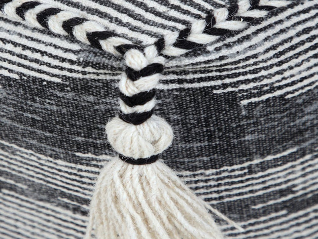 18" Gray Cotton Striped Pouf Ottoman