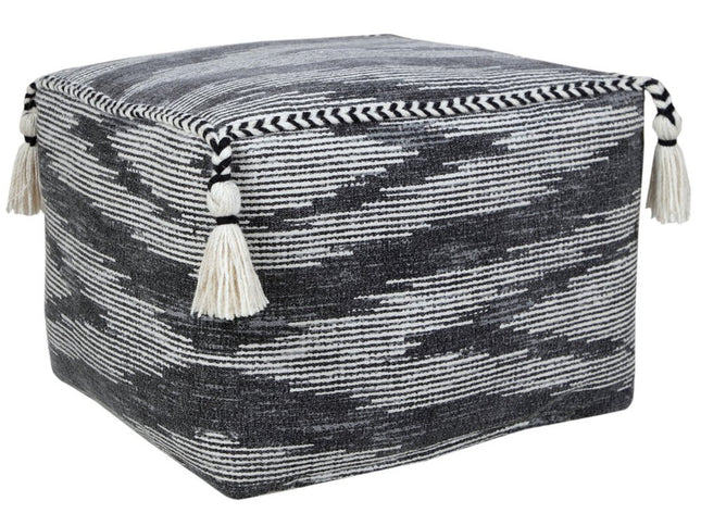 18" Gray Cotton Striped Pouf Ottoman