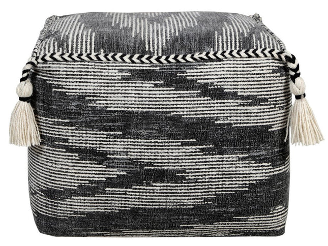 18" Gray Cotton Striped Pouf Ottoman