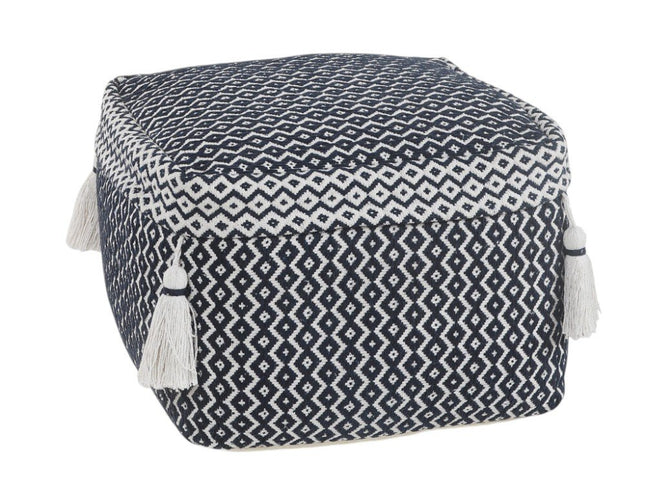18" Blue Cotton Geometric Pouf Ottoman