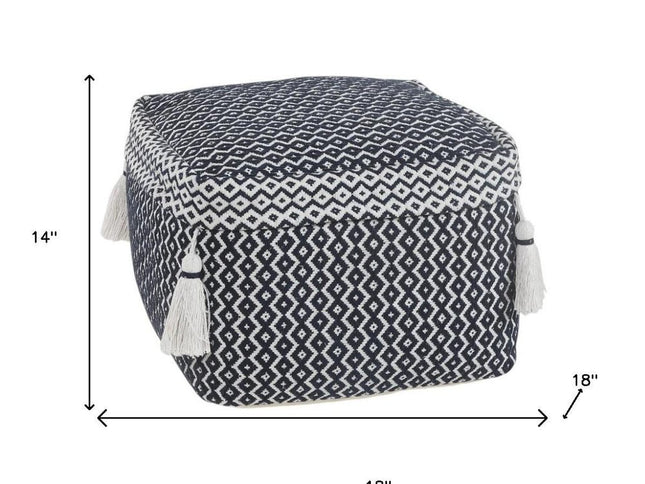 18" Blue Cotton Geometric Pouf Ottoman