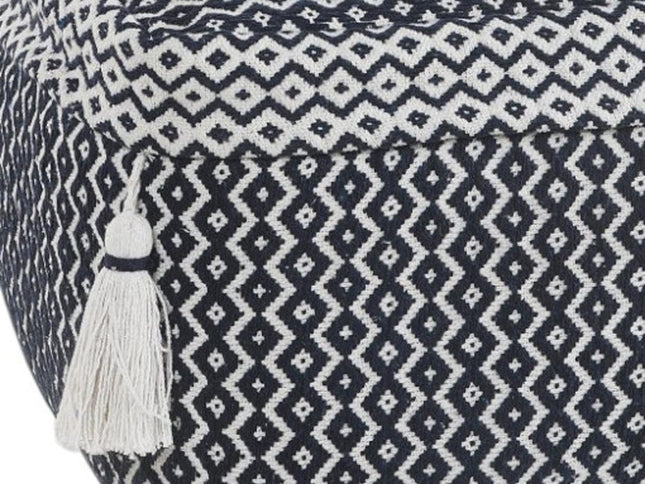 18" Blue Cotton Geometric Pouf Ottoman