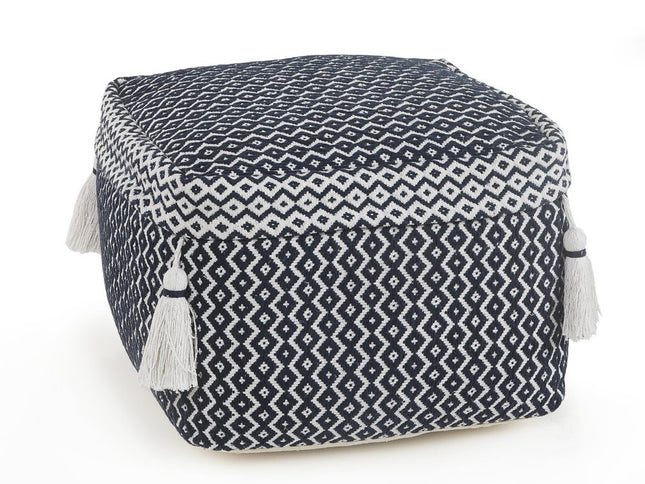 18" Blue Cotton Geometric Pouf Ottoman