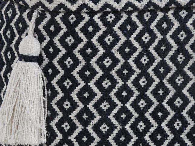 18" Blue Cotton Geometric Pouf Ottoman