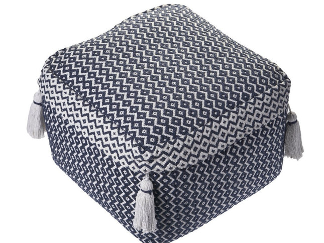 18" Blue Cotton Geometric Pouf Ottoman