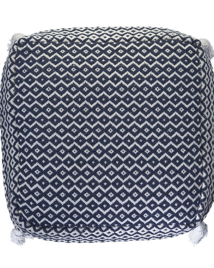 18" Blue Cotton Geometric Pouf Ottoman