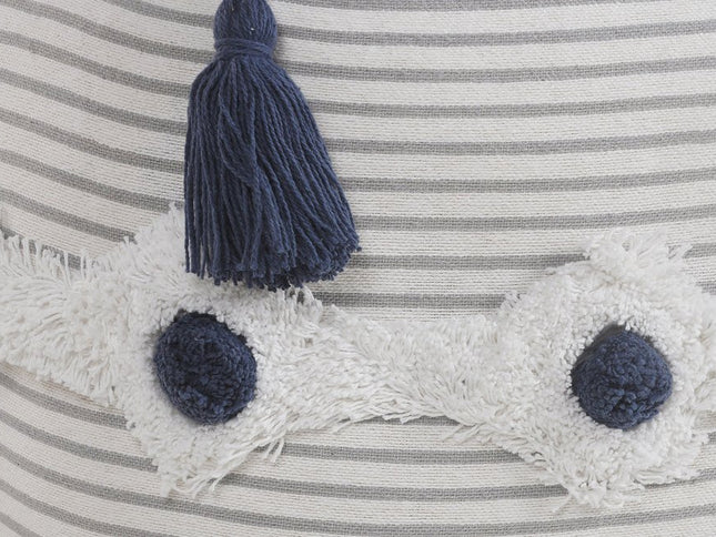 18" Gray Cotton Striped Pouf Ottoman