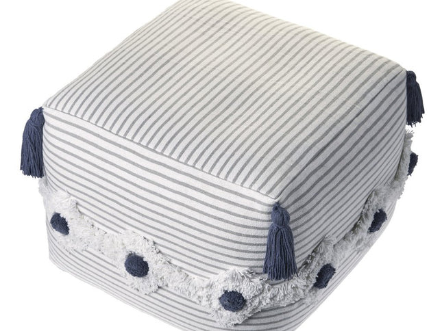 18" Gray Cotton Striped Pouf Ottoman
