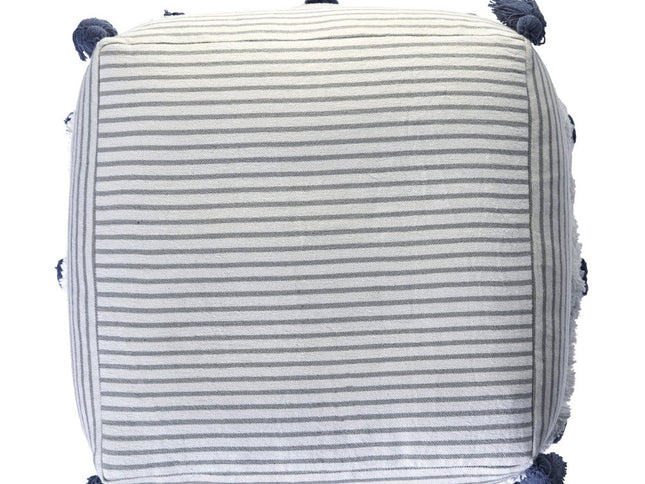 18" Gray Cotton Striped Pouf Ottoman
