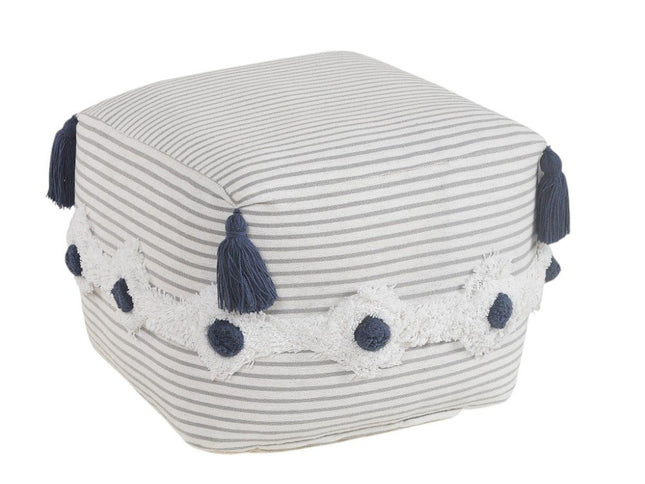 18" Gray Cotton Striped Pouf Ottoman