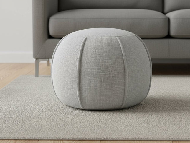 18" Gray Cotton Round Patchwork Pouf Ottoman