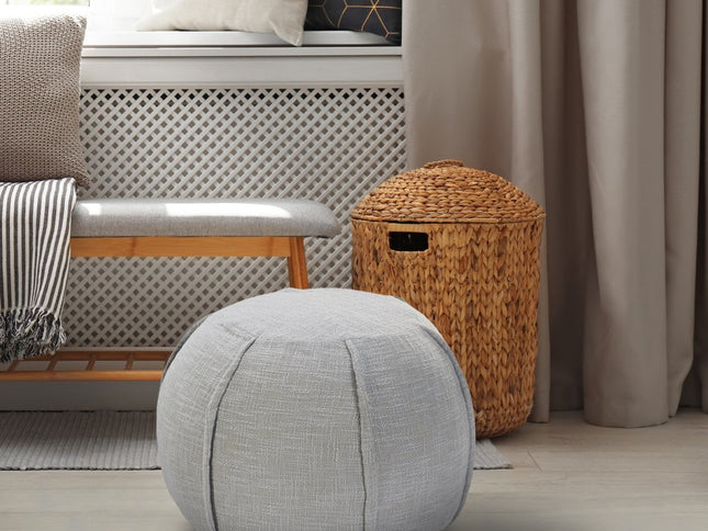 18" Gray Cotton Round Patchwork Pouf Ottoman