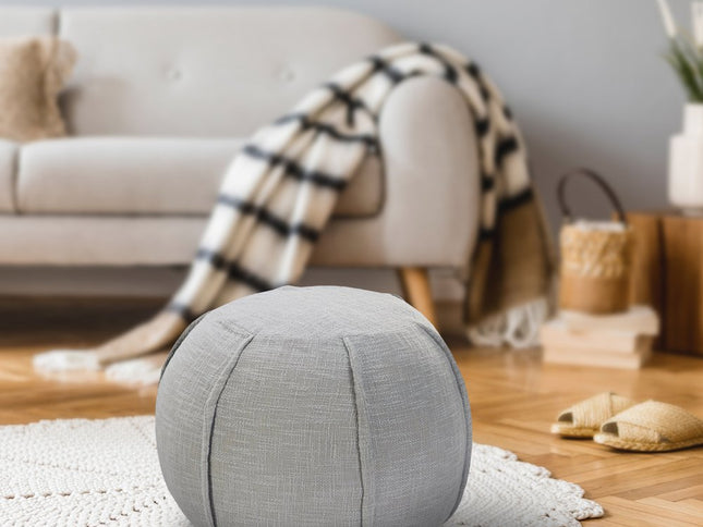 18" Gray Cotton Round Patchwork Pouf Ottoman