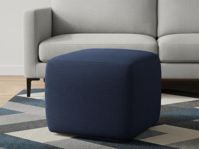 18" Blue Cotton Patchwork Pouf Ottoman