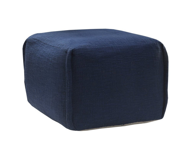 18" Blue Cotton Patchwork Pouf Ottoman