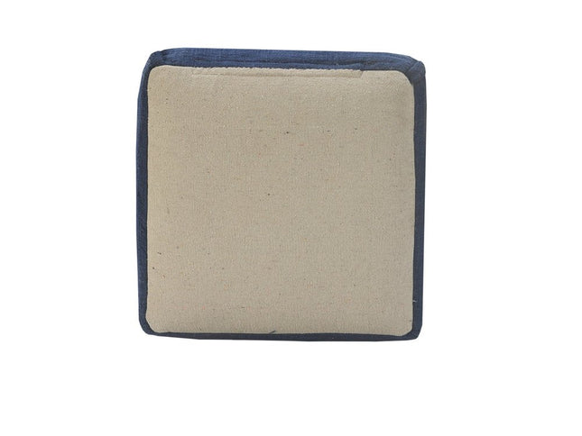 18" Blue Cotton Patchwork Pouf Ottoman