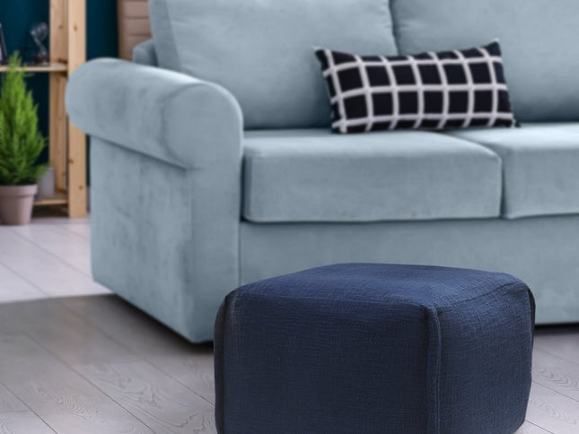 18" Blue Cotton Patchwork Pouf Ottoman