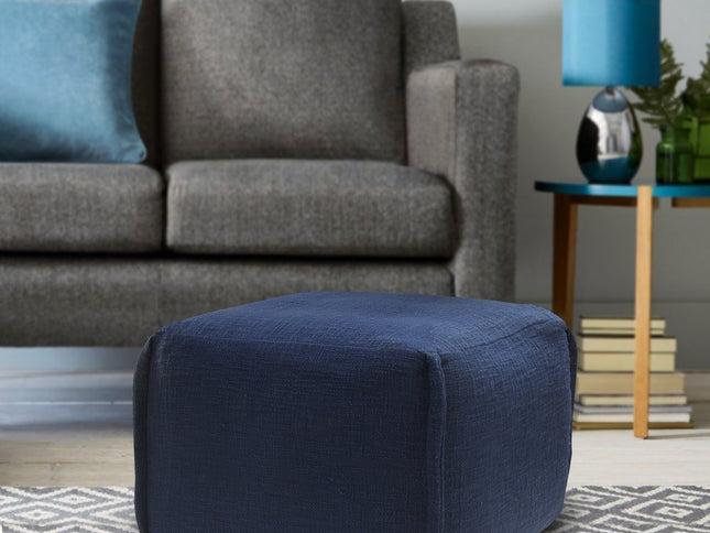 18" Blue Cotton Patchwork Pouf Ottoman