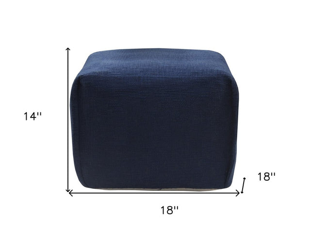18" Blue Cotton Patchwork Pouf Ottoman