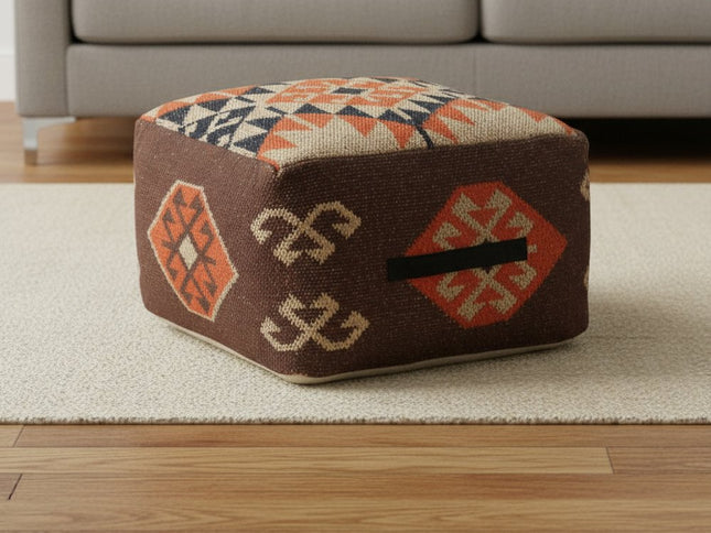 18" Brown Tribal Pouf Ottoman